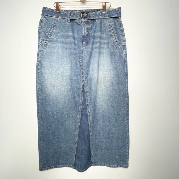 Vintage Dresses & Skirts - Vintage DKNY Jeans Faded Cotton Denim Pocketed Midi/Maxi Skirt Size 10